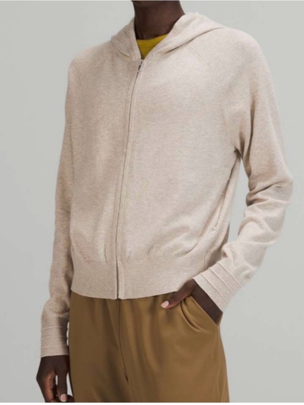 Lululemon Cotton-Cashmere Knit Hoodie in  Heathered Raw Linen Color